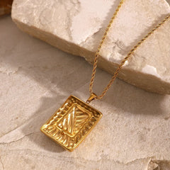 Stainless Steel Inlaid Rhinestone Rectangle Shape Pendant Necklace OutfitFlow