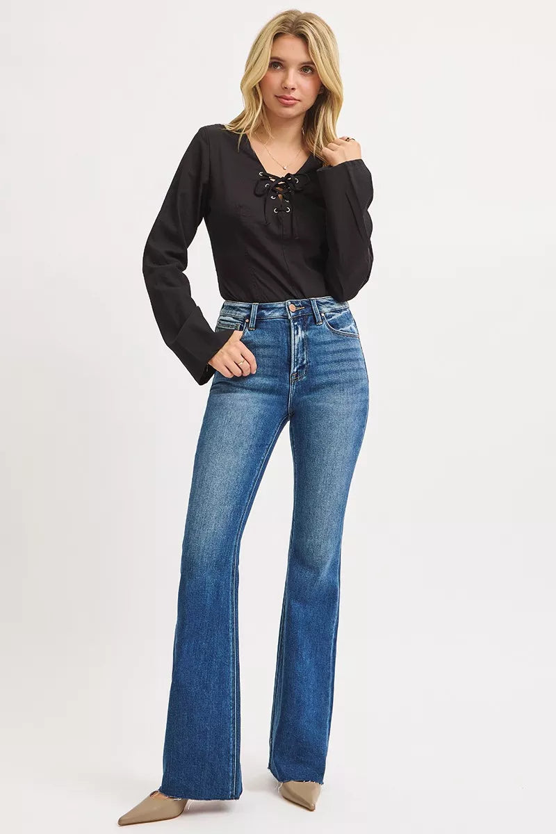 RISEN High Rise Flare Jeans OutfitFlow