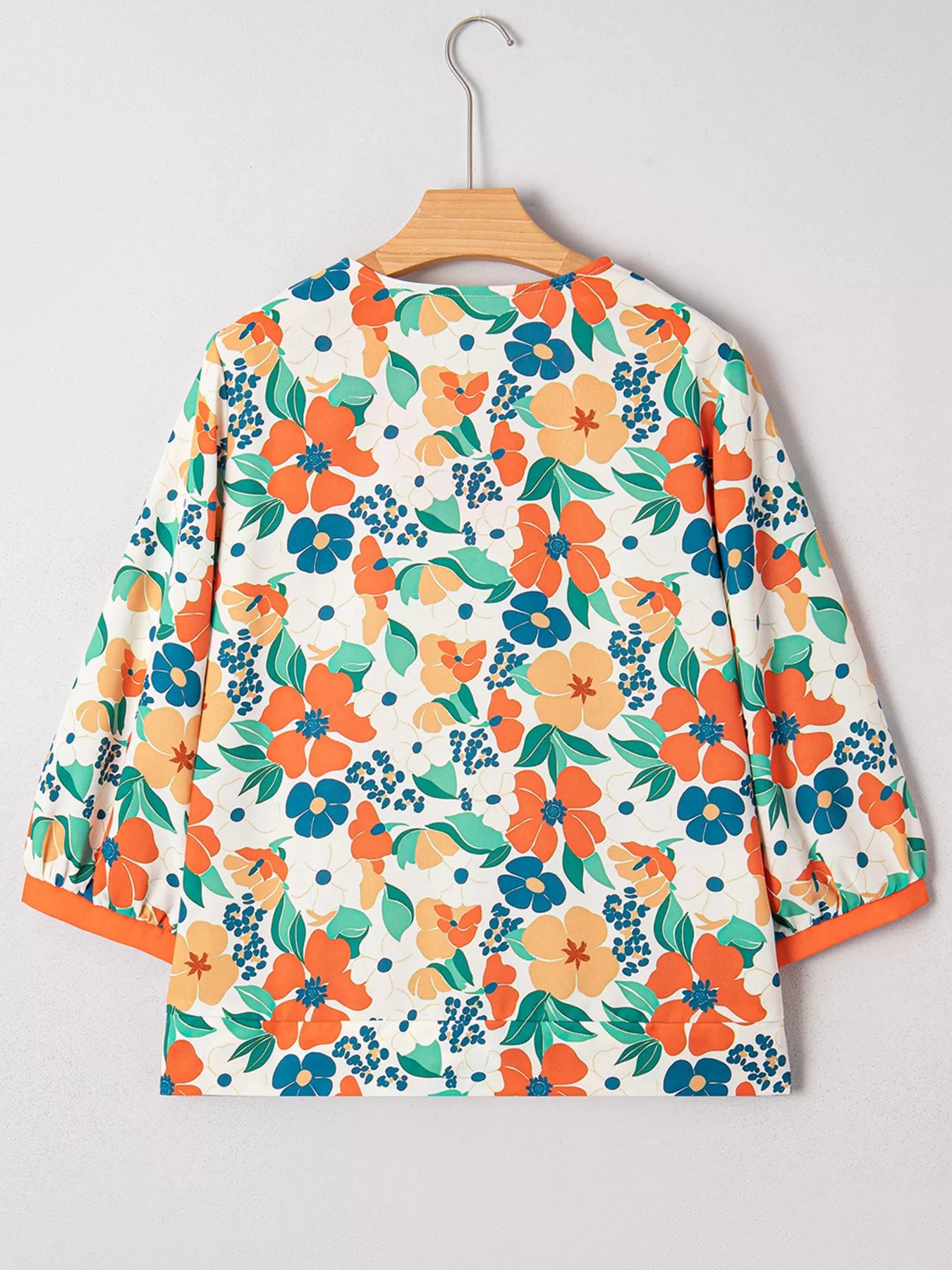 Frilled V Neck Floral Print Blouse OutfitFlow