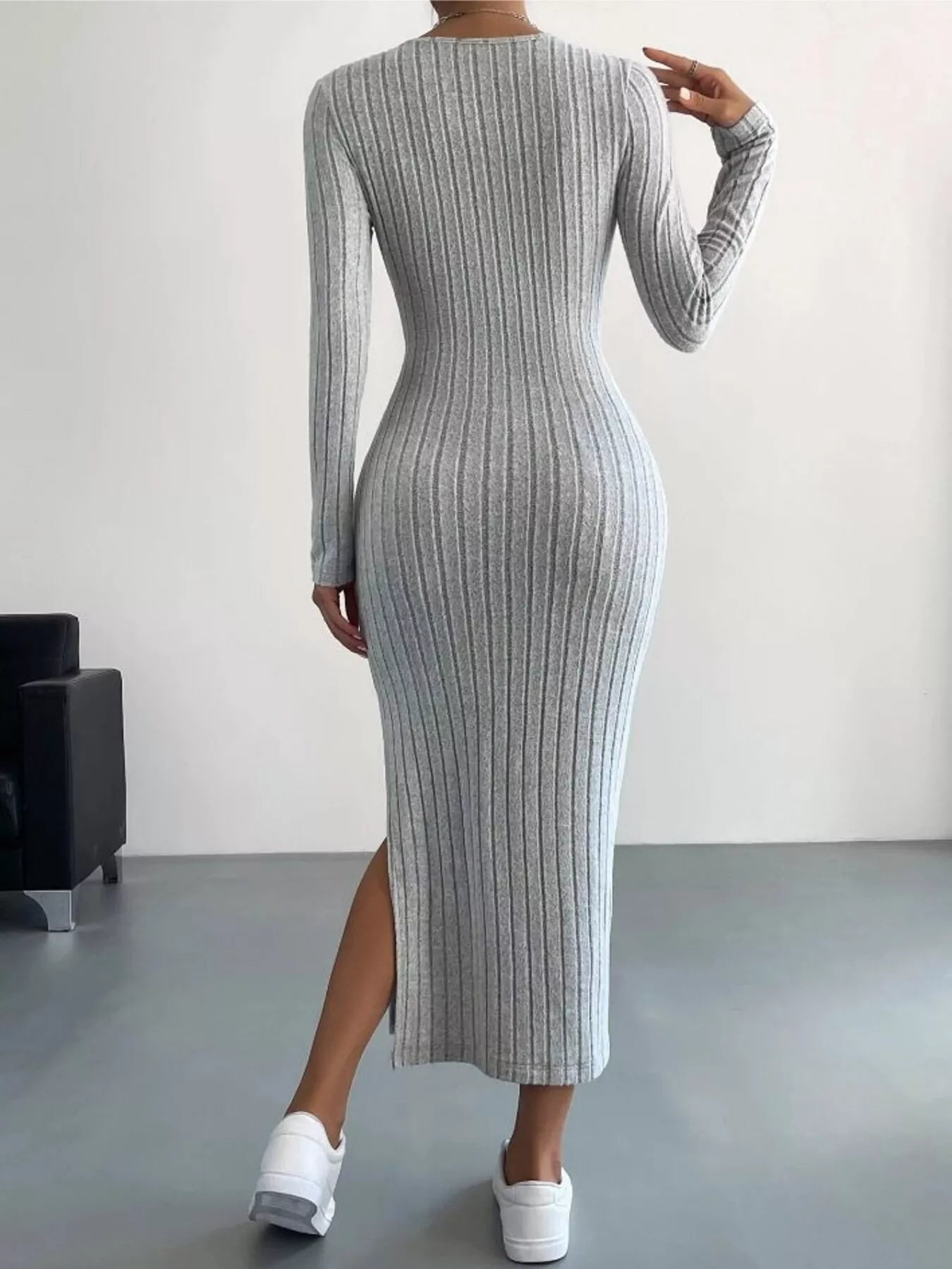 Full Size Ribbed Knit Bodycon Midi Dress Plus Size OutfitFlow