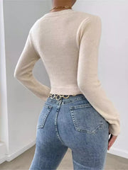 Twisted Front Cropped Knit Top OutfitFlow