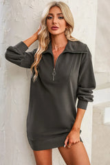 Half Zip Dropped Shoulder Mini Sweatshirt Dress OutfitFlow