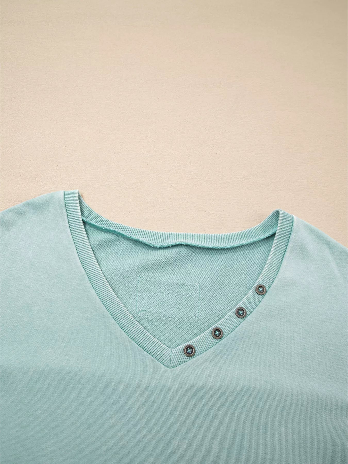 Mineral Wash Exposed Seam Buttoned V Neck Top OutfitFlow