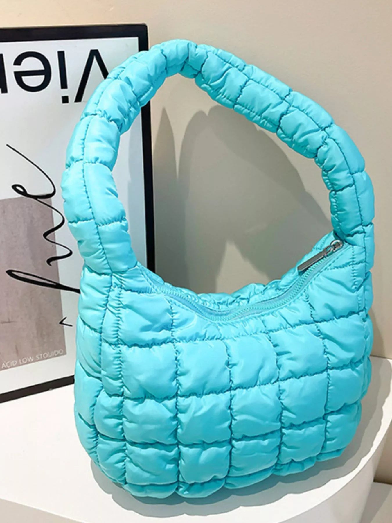 Quilted Ruched Shoulder Bag OutfitFlow