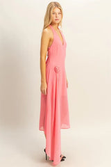 HYFVE Chiffon Halter Asymmetrical Hem Dress OutfitFlow