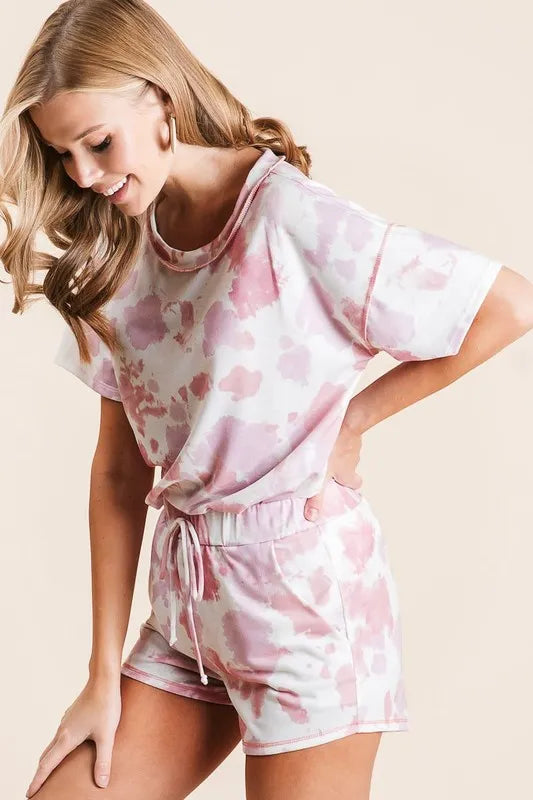 BiBi Tie Dye Print Terry Shorts With Side Pockets OutfitFlow