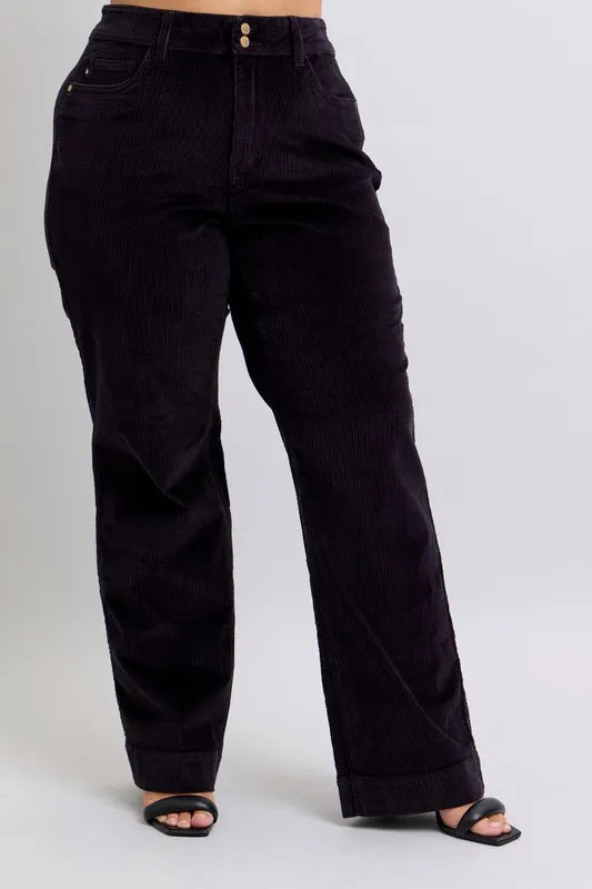 Judy Blue Full Size High Waist Corduroy Trouser Wide Plus Size OutfitFlow