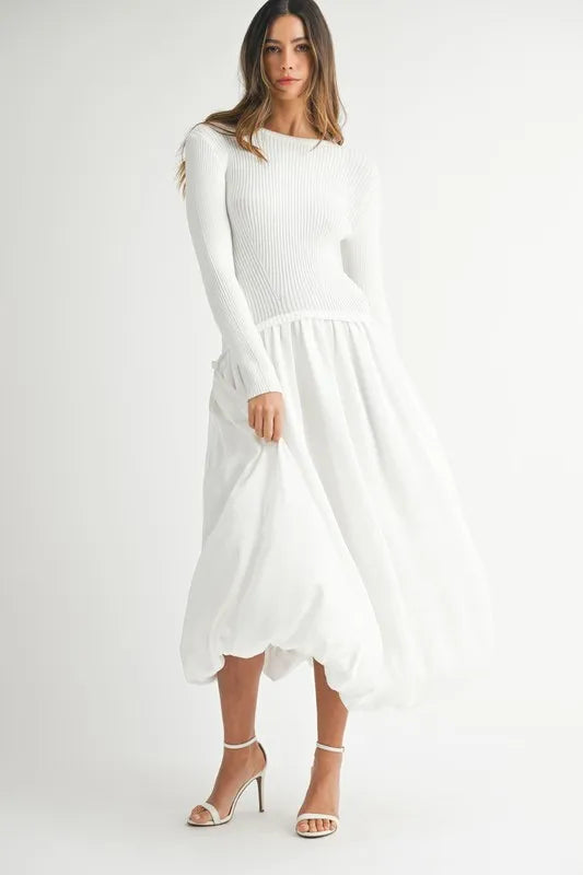 MABLE Ribbed Poplin Mix Midi Sweater Dress Off White OutfitFlow