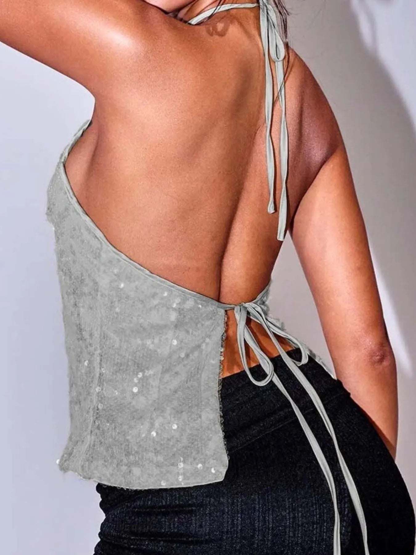 Sequined Halter Neck Cami OutfitFlow