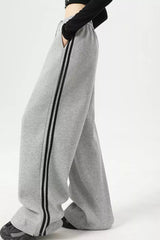 Wide Leg Side Striped Pants Gray OutfitFlow