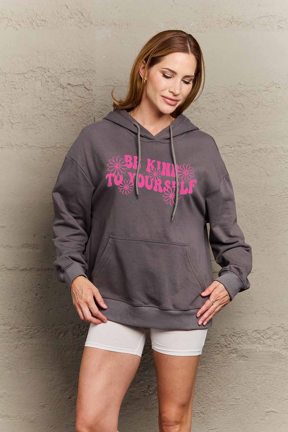 Outfit Flow - Simply Love Simply Love Full Size BE KIND TO YOURSELF Graphic Hoodie