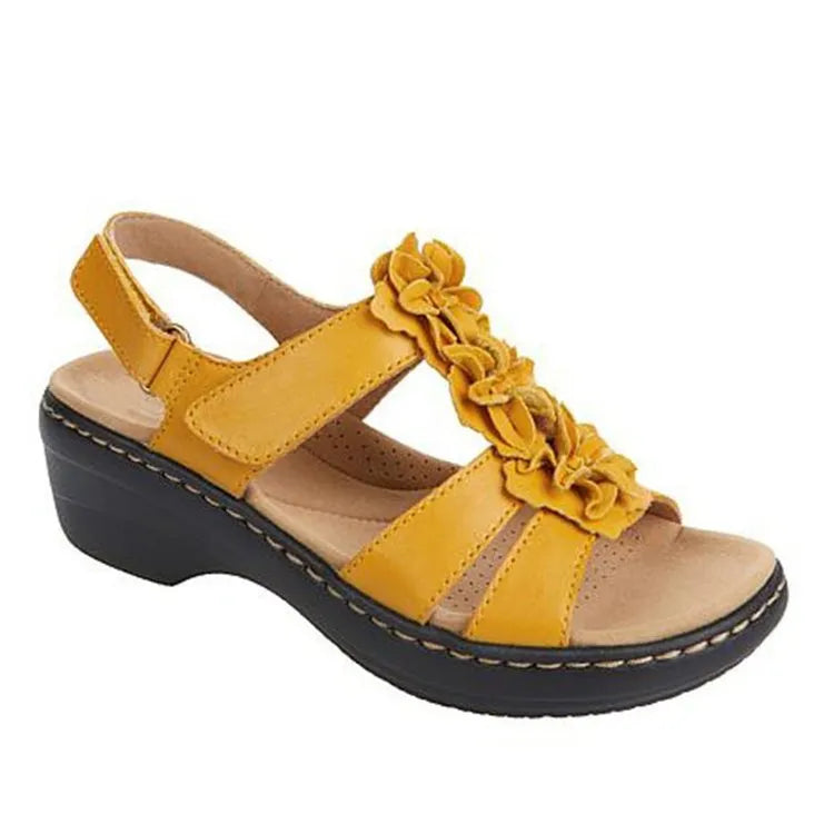 Open Toe Wedge Sandals Yellow OutfitFlow