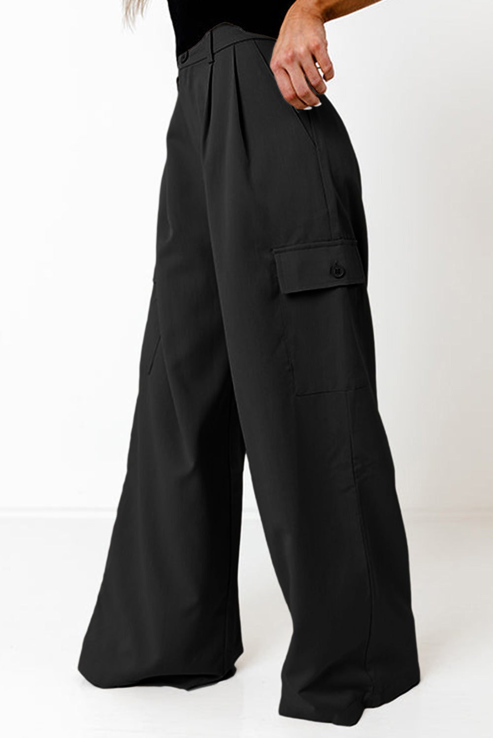 Outfit Flow - Ruched Wide Leg Pants with Pockets