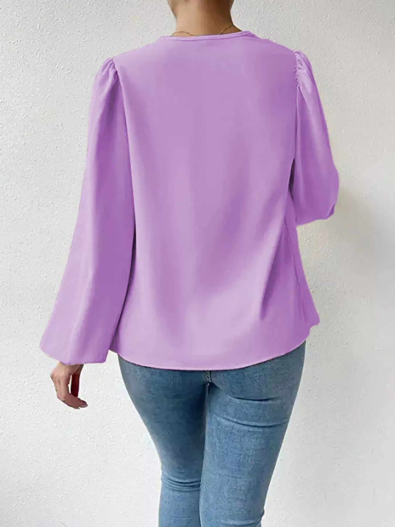 Full Size Cowl Neck Balloon Sleeve Blouse Plus Size OutfitFlow