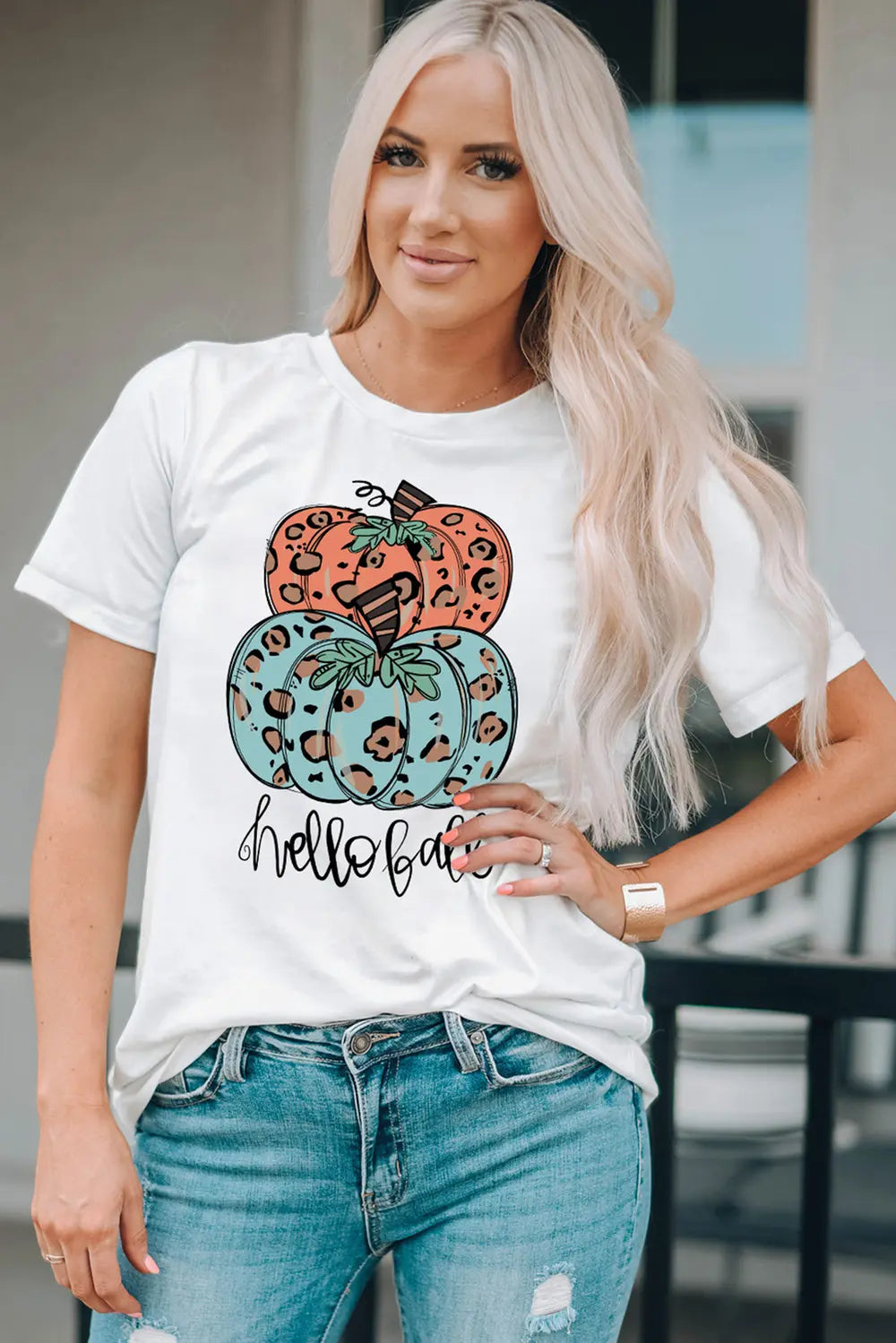 Pumpkin Graphic Short Sleeve T-Shirt OutfitFlow