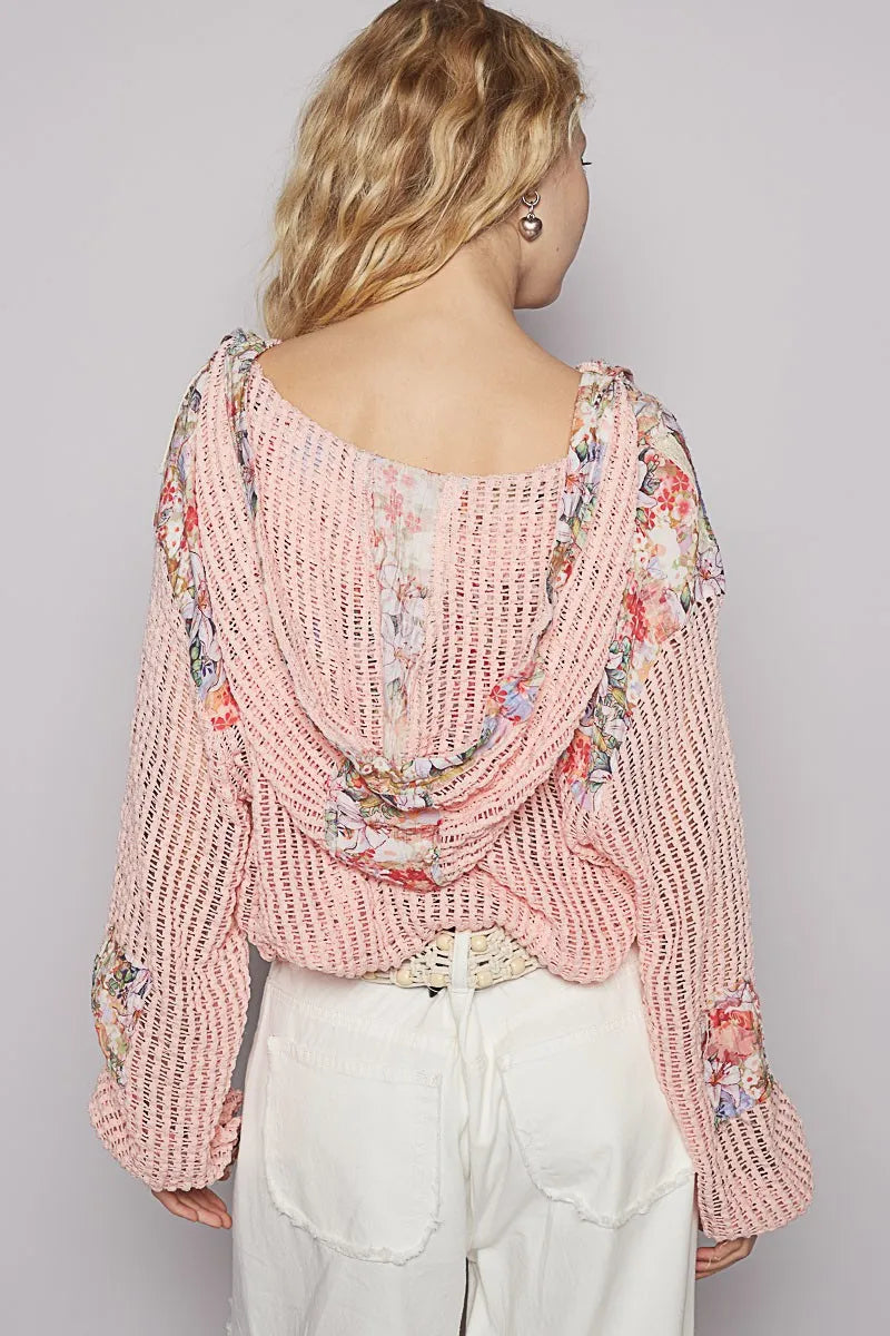 POL Vintage Washed Crochet Hoodie Jacket With Patchwork OutfitFlow