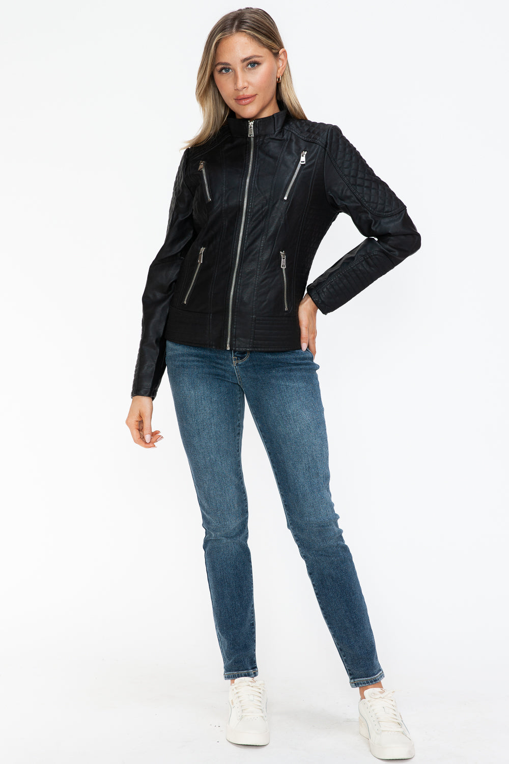 Outfit Flow - Snobbish Faux Leather Zip Up Mock Neck Jacket