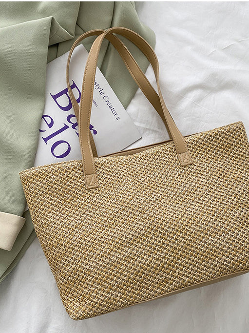 Outfit Flow - Solid Color Woven Tote Bag