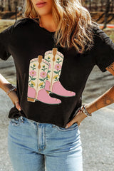 Floral Cowgirl Boots Graphic T-Shirt OutfitFlow