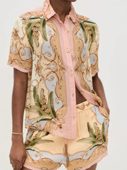 Button Up Short Sleeve Shirt and Shorts Set Multicolor OutfitFlow