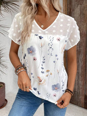 Floral Print V-Neck Flutter Sleeve Casual Top OutfitFlow