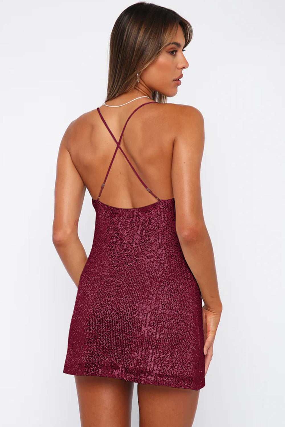 Cowl Neck Contrast Sequin Sleeveless Mini Dress OutfitFlow
