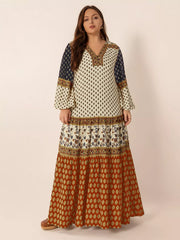 Plus Size Notched Balloon Sleeve Maxi Dress OutfitFlow