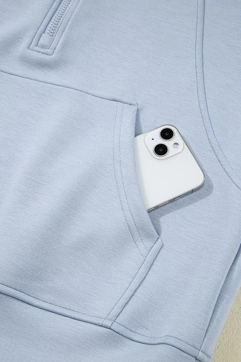 Half Zip Thumbhole Sleeve Hoodie and Pants 2pcs Outfit OutfitFlow