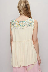 POL Lace Detail Frill Floral V-Neck Sleeveless Top OutfitFlow
