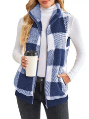 Full Size Color Block Zip Up Vest Coat Plus Size Blue OutfitFlow