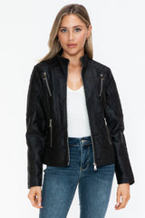 Outfit Flow - Snobbish Faux Leather Zip Up Mock Neck Jacket