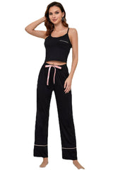 Outfit Flow - Contrast Trim Cropped Cami and Pants Loungewear Set