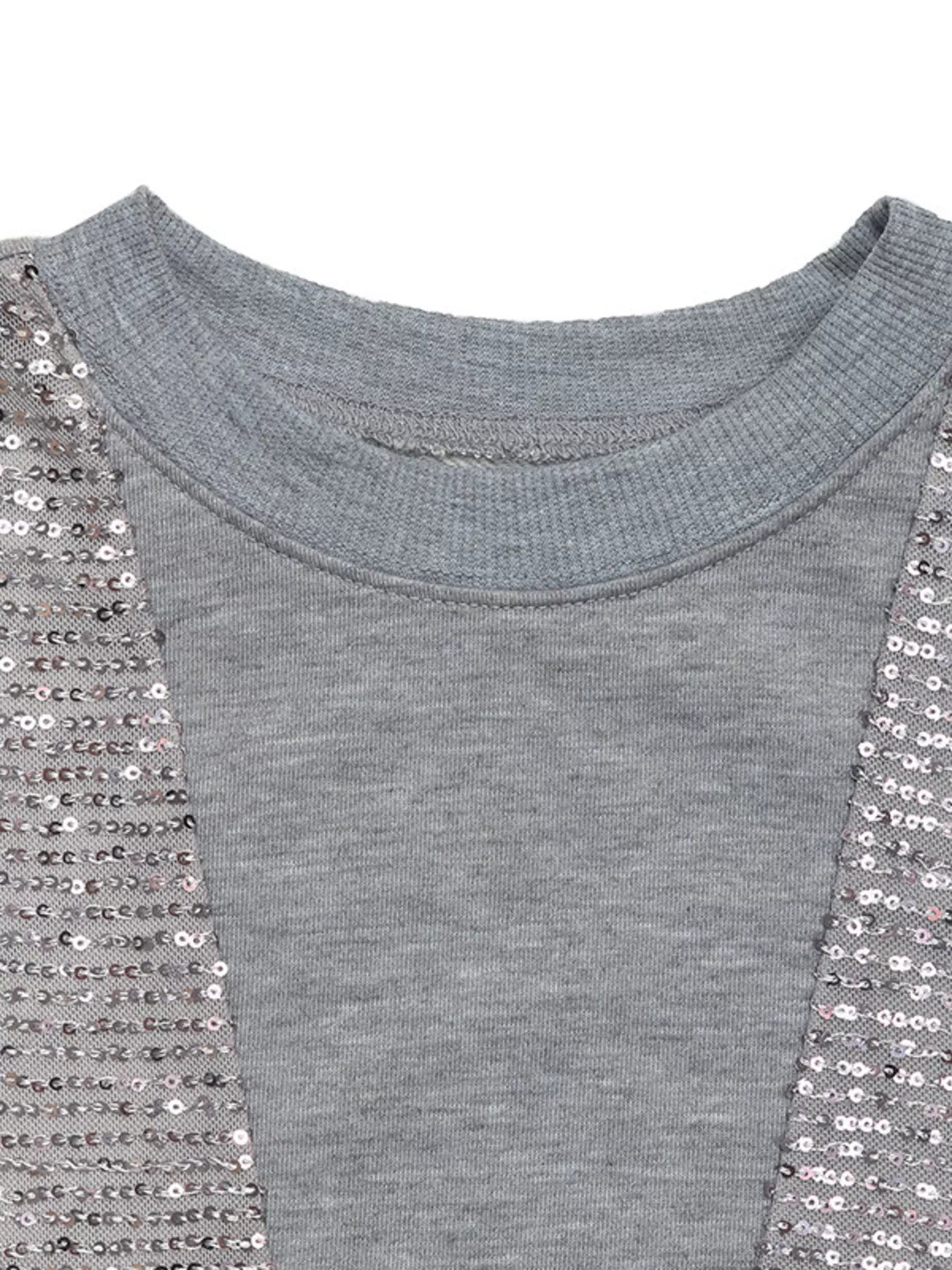 Sequin Round Neck Dropped Shoulder Sweatshirt OutfitFlow