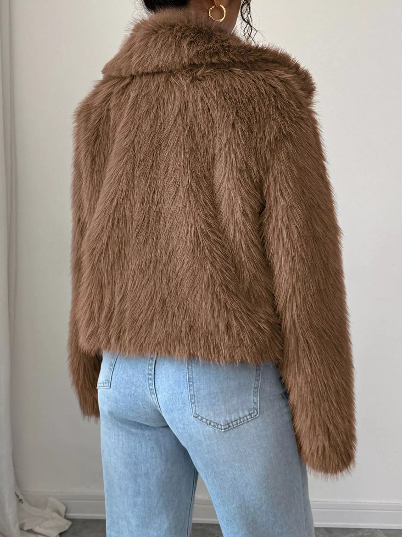 Fuzzy Zip Up Cropped Outerwear OutfitFlow