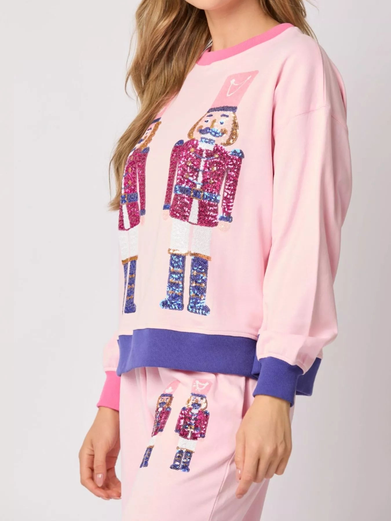 Nutcracker Contrast Trim Sweatshirt and Pants Set OutfitFlow