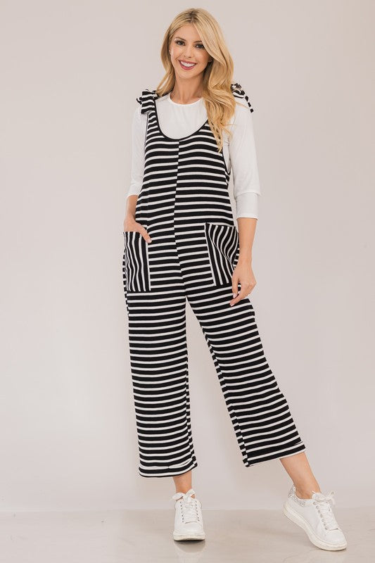 Celeste Full Size Striped Scoop Neck Overalls with Pockets