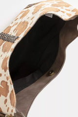 Fame Cow Print Hobo Shoulder Bag with Studded Details OutfitFlow
