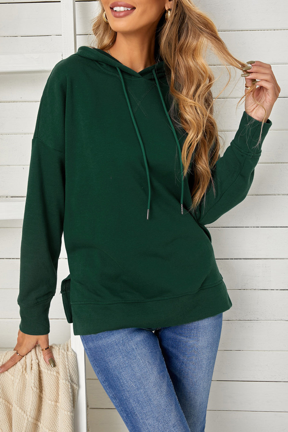 Outfit Flow - Drop Shoulder Hoodie with Slit