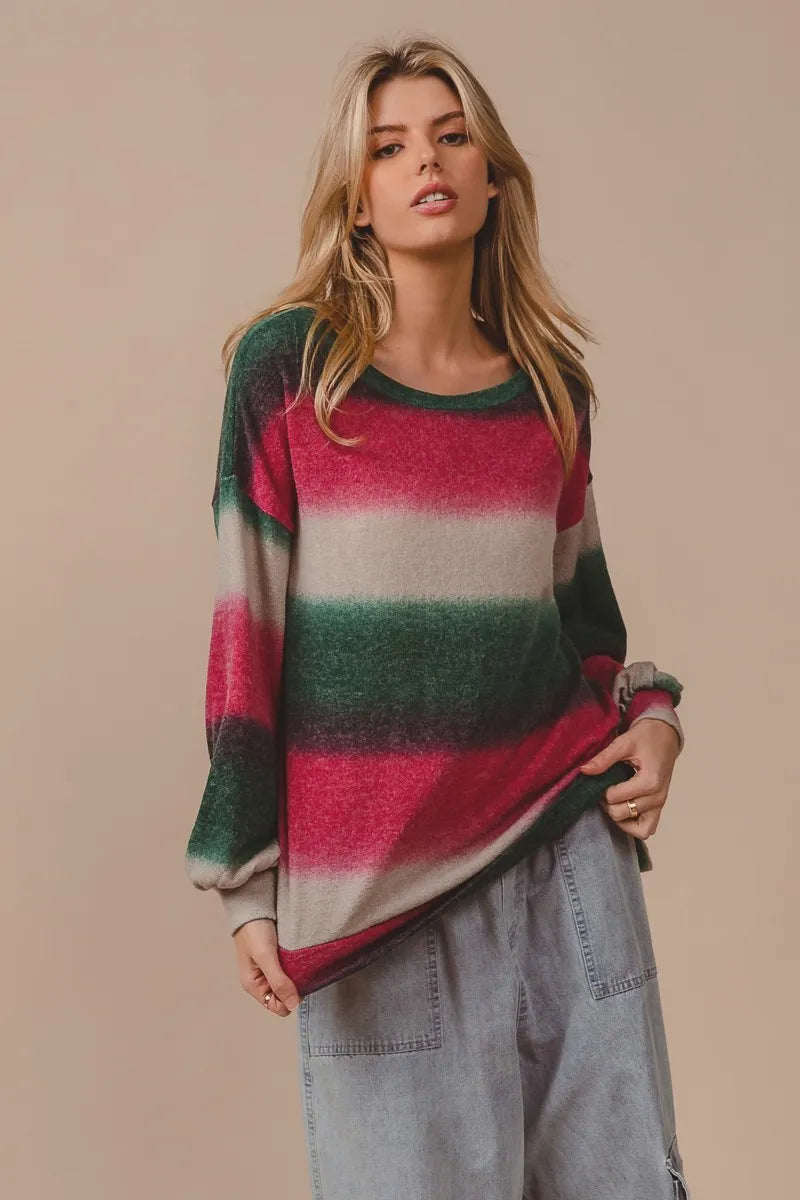 BiBi Striped Gradation Print Knit Top Trendsi