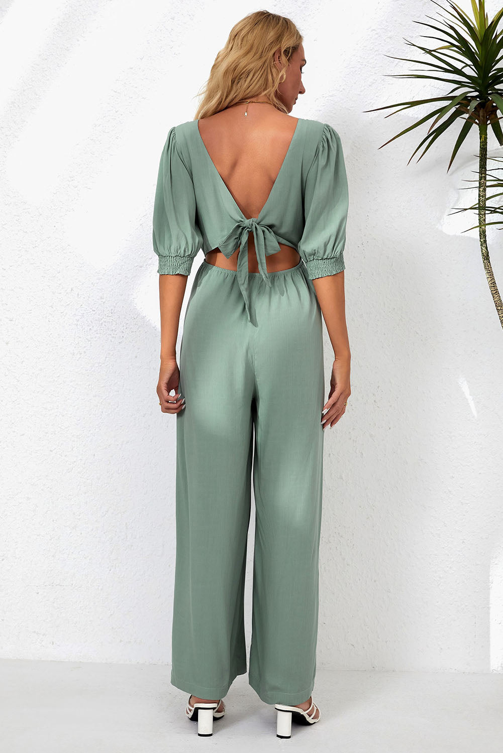 Outfit Flow - V-Neck Half Sleeve Jumpsuit