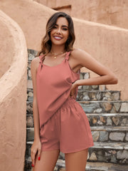 Knotted Strap Cami and Shorts Set Burnt Coral OutfitFlow