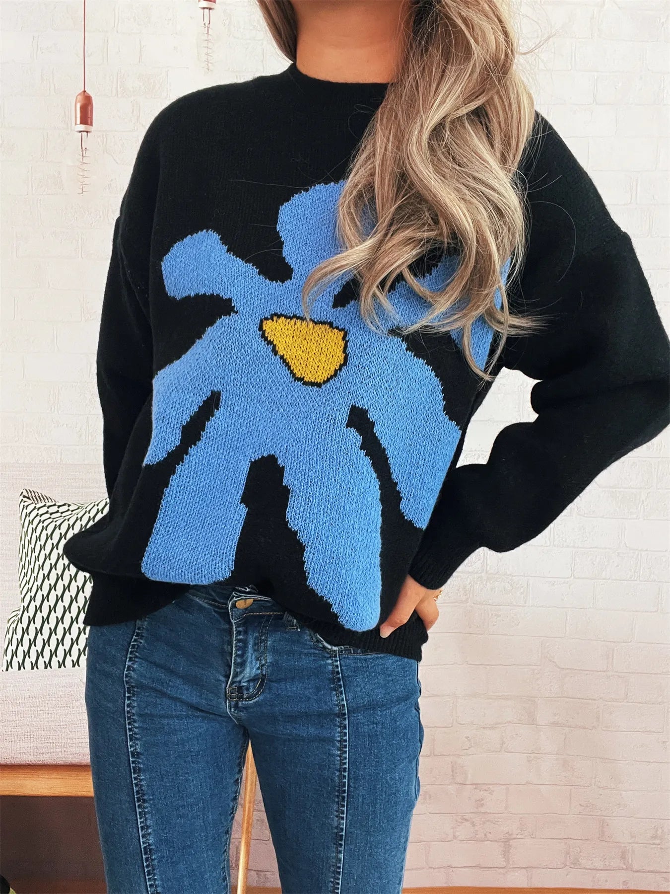 Flower Dropped Shoulder Sweater Trendsi
