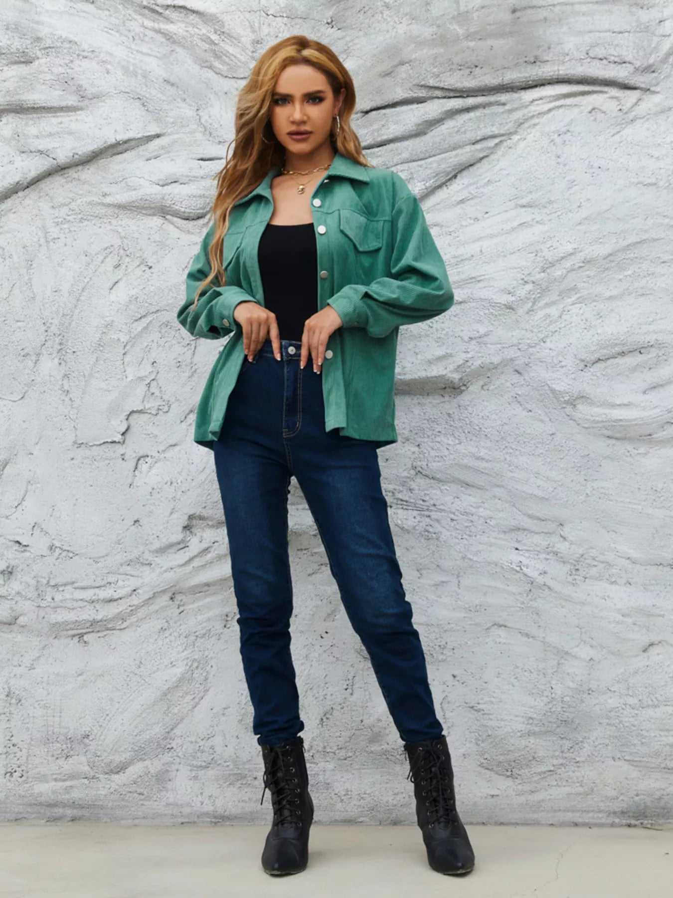 Casual Corduroy Button-Down Jacket OutfitFlow