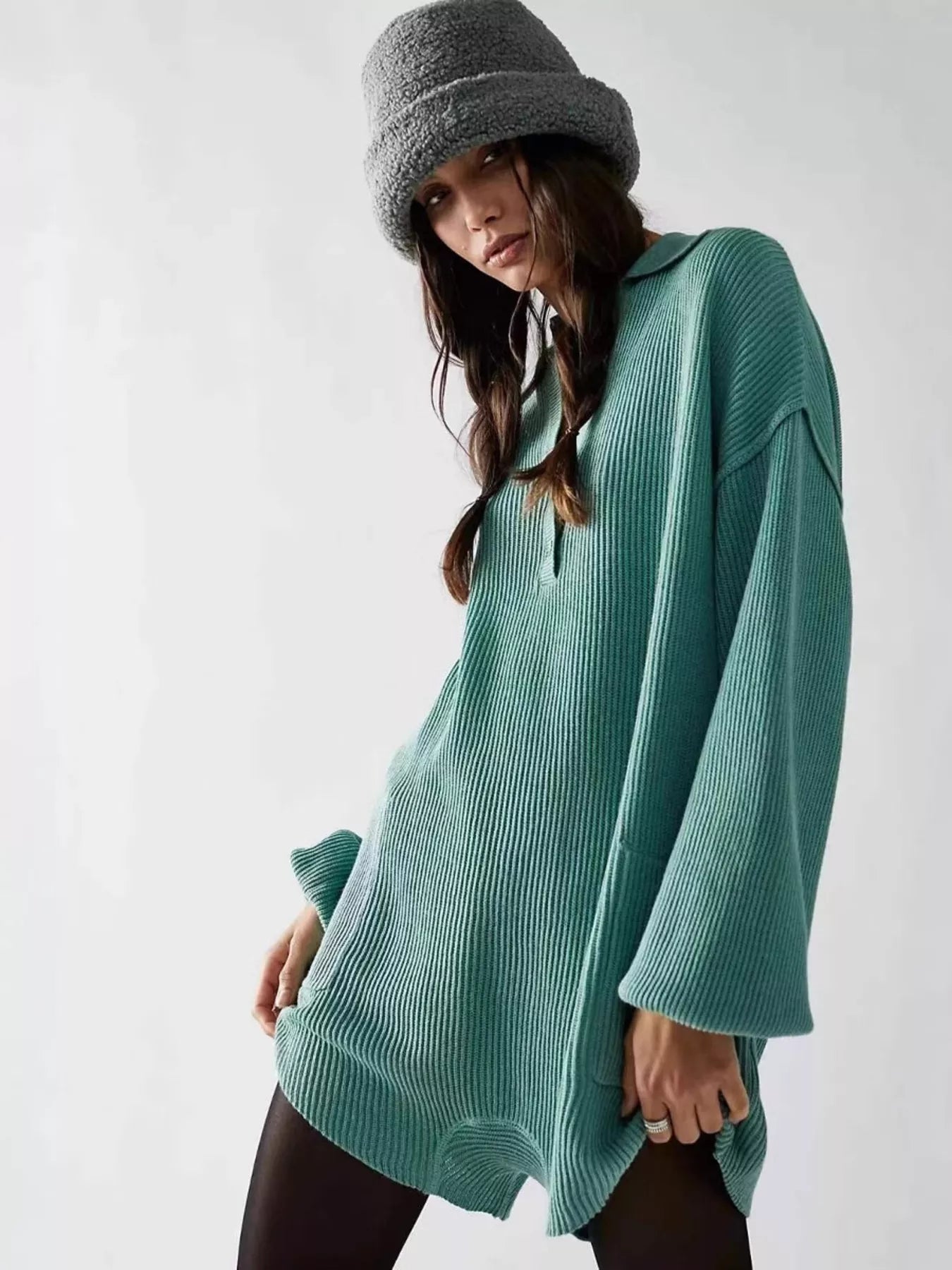 Ribbed Knit Long Sleeve Romper OutfitFlow