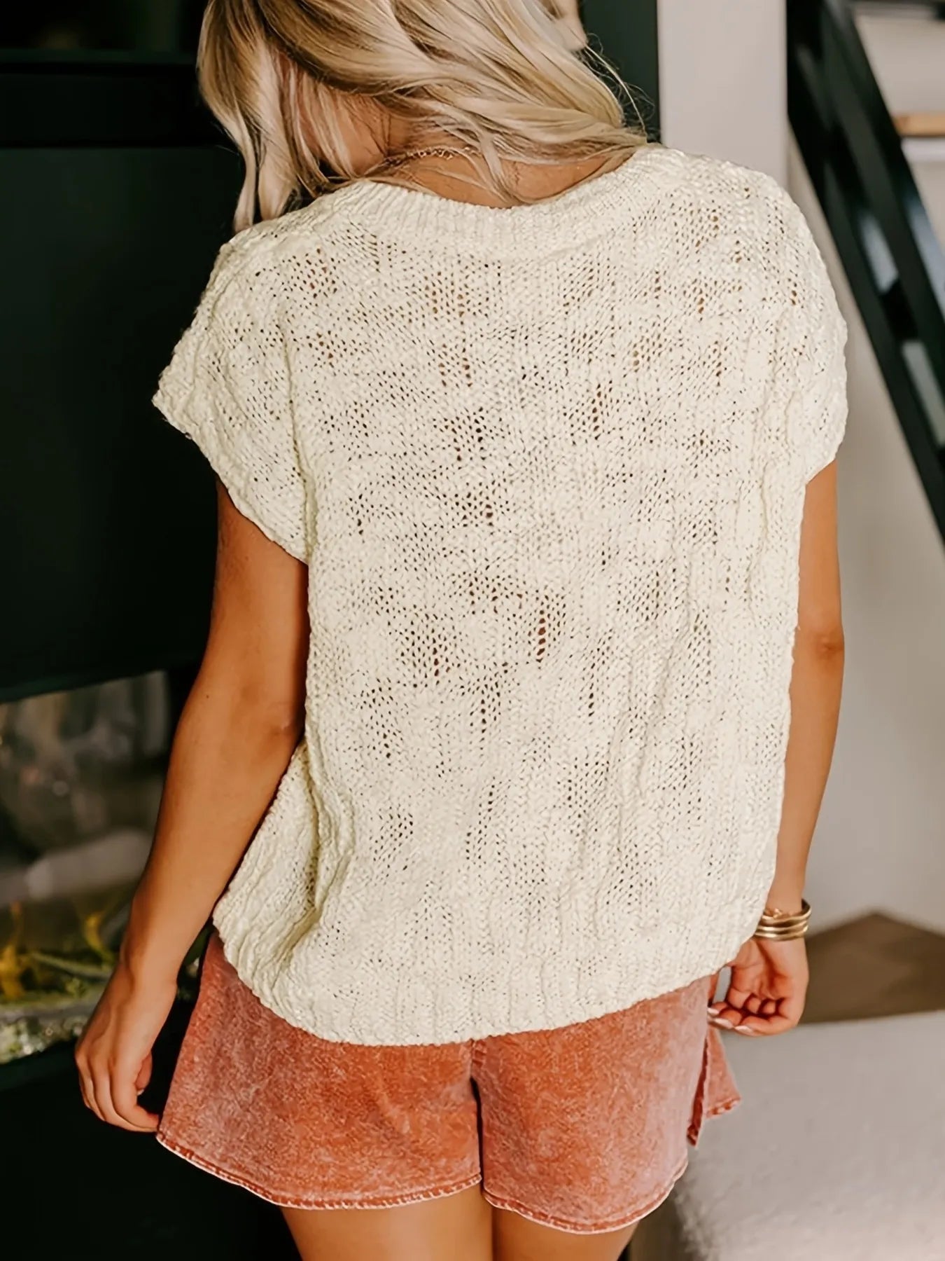Notched Short Sleeve Sweater OutfitFlow