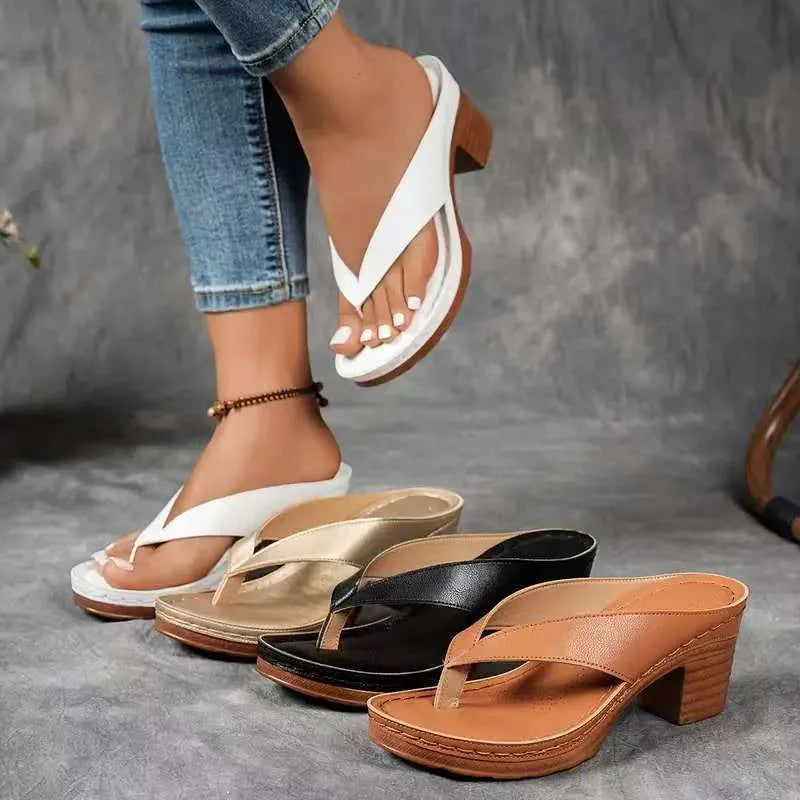 Chunky Heel Toe Post Sandals OutfitFlow