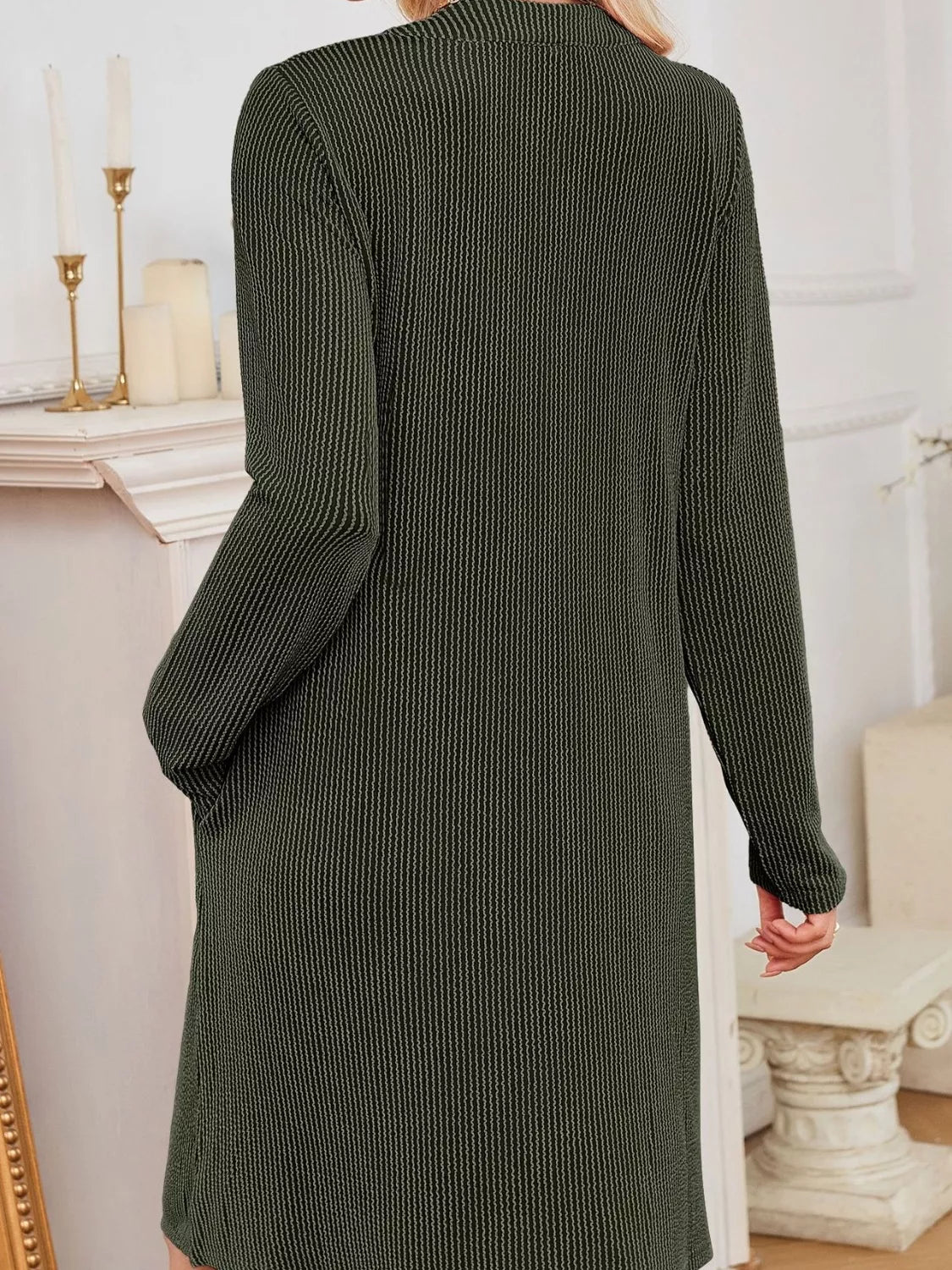 Casual Ribbed Knit Long Sleeve Dress Trendsi