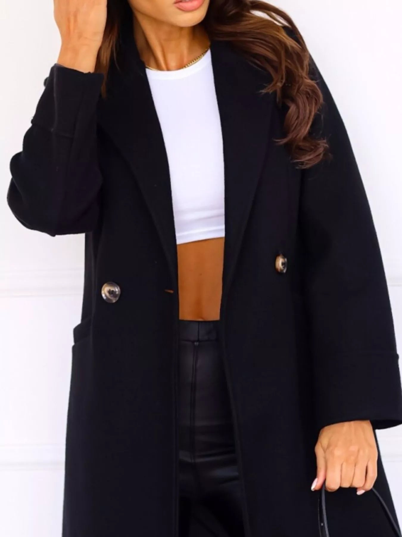 Lapel Collar Wool Blend Overcoat OutfitFlow