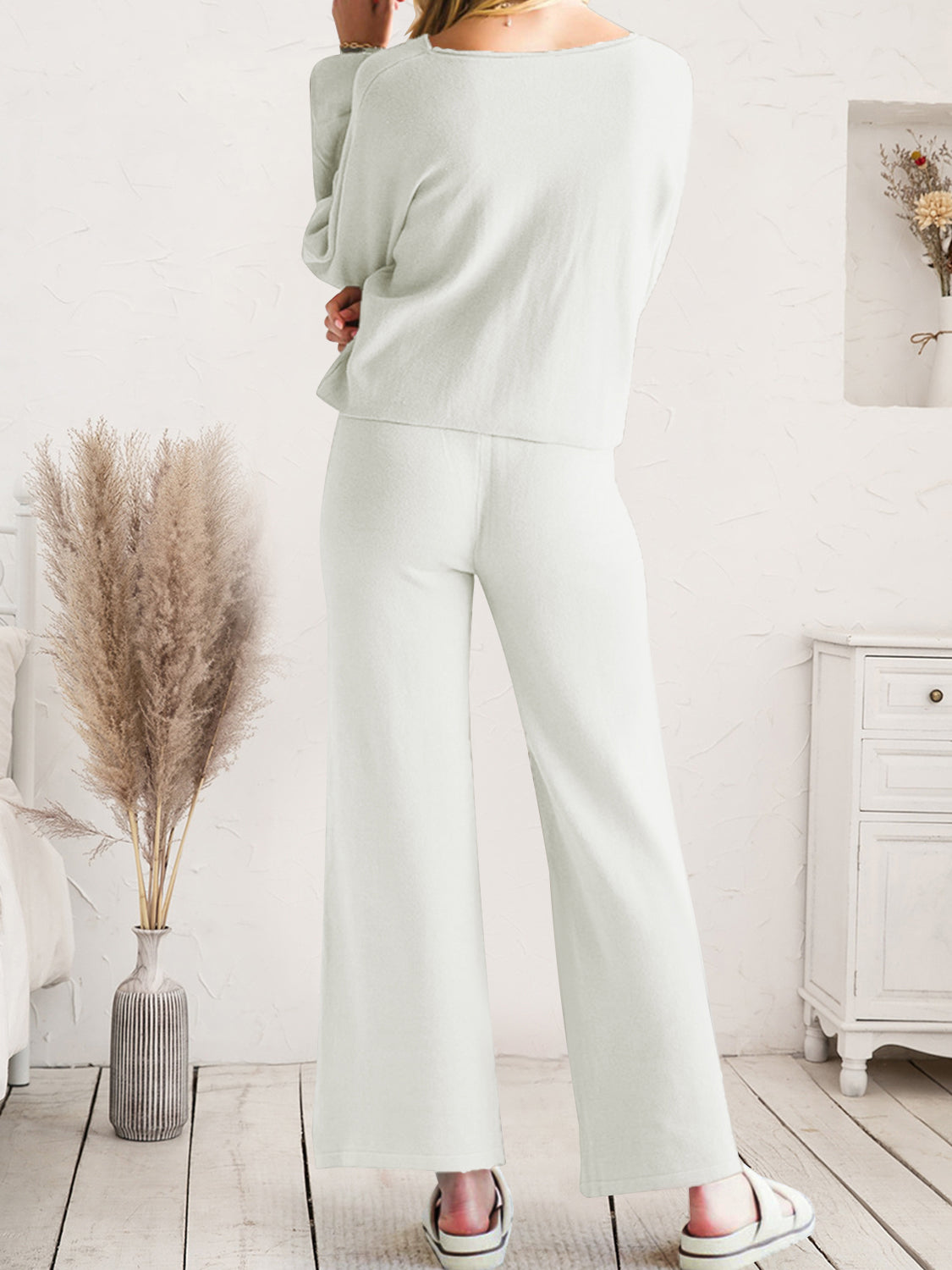 Outfit Flow - Long Sleeve Lounge Top and Drawstring Pants Set