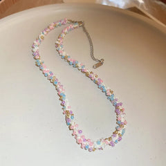 Titanium Steel Rice Bead Necklace Pink Purple One Size OutfitFlow